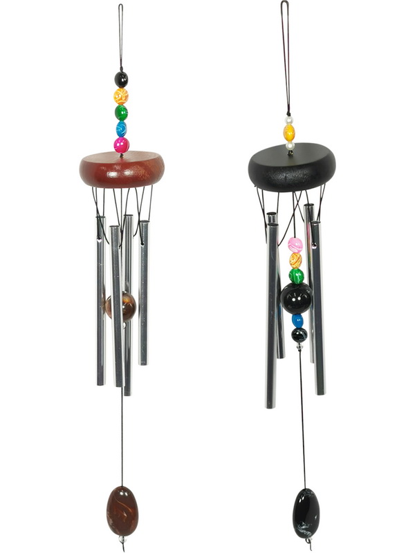 40cm Colorful Rainbow Beads & Four Silver Tubes Wind Chime